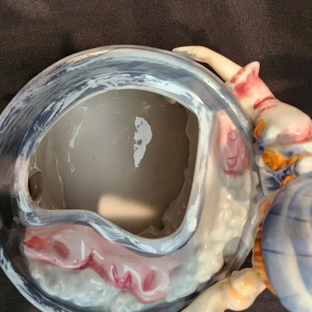 Vintage Ceramic Teapot Old Fashioned Ringer Washer Mom and Son, Rare